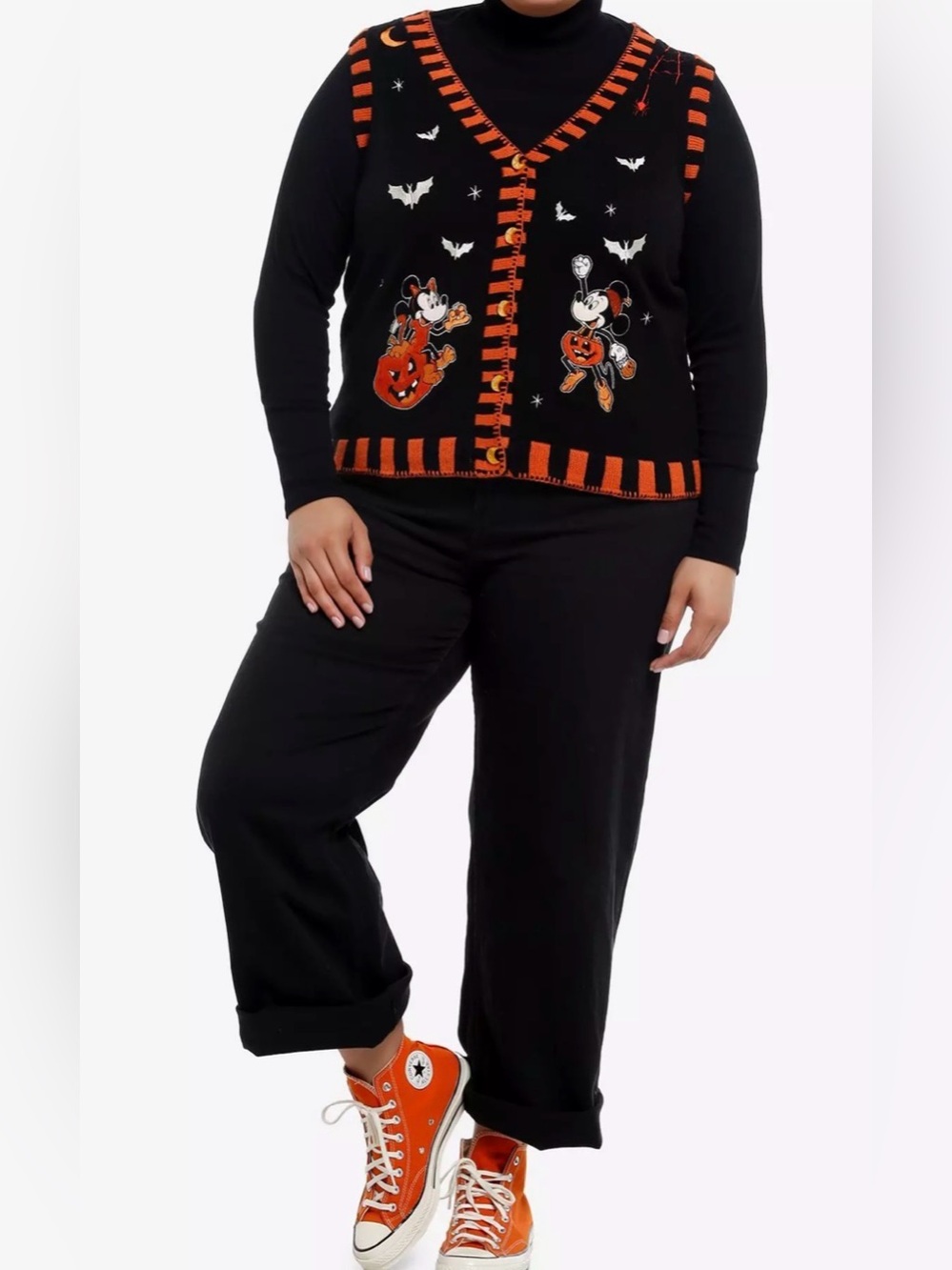 Her Universe Disney Mickey Mouse & Minnie Mouse Pumpkin Girls Sweater Vest NWT